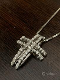 Collana e Croce Oro Bianco 750 con Diamanti 46 cm