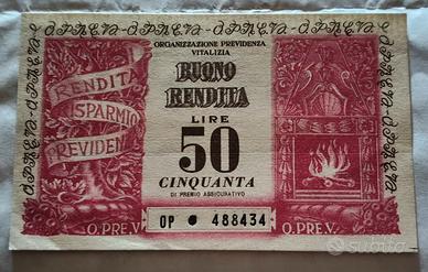 Buono Rendita 50 lire, scadenza 30 settembre 1959