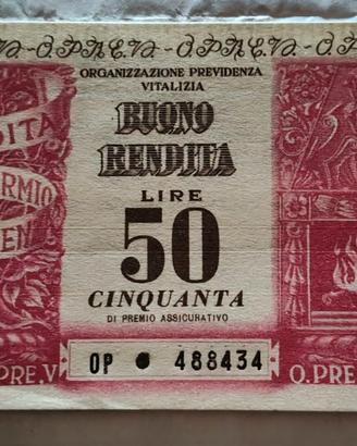 Buono Rendita 50 lire, scadenza 30 settembre 1959