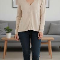 Maglia in puro cotone panna maniche lunghe bottoni