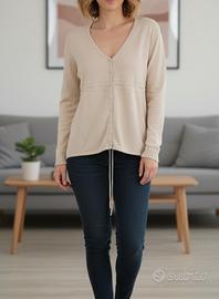 Maglia in puro cotone panna maniche lunghe bottoni