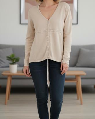 Maglia in puro cotone panna maniche lunghe bottoni