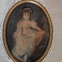 Vecchia stampa ovale con cornice dorata