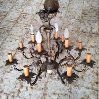 Lampadario Antico 12 Luci Ottone Decorato
