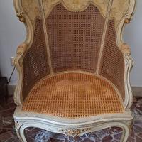 Poltrona liberty anni '20 in legno e paglia di