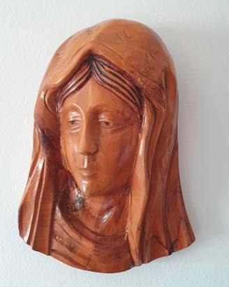 Volto di Madonna in legno d'olivo