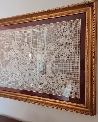 Grande Quadro Filet all'Uncinetto Fatto a Mano 