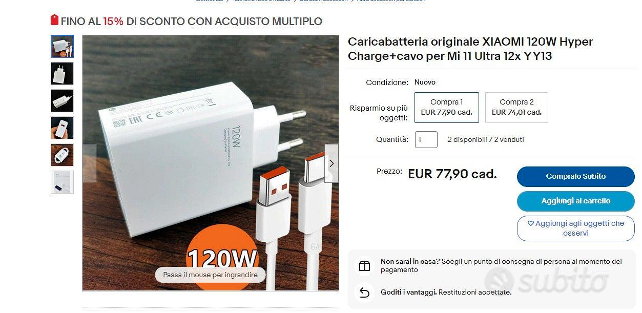 Originali XIAOMI Caricabatteria 120W + Cavetto - Telefonia In vendita a  Milano