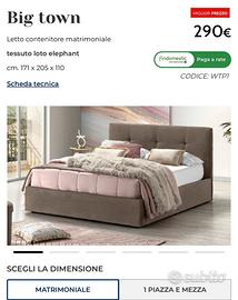 LETTO MATRIMONIALE CONTENITORE+ MATERASSO 140€