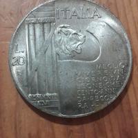 20 lire mussolini rego di italia argento