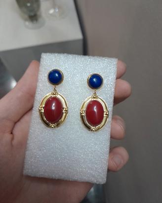 Orecchini in lapislazzuli, giada rossa, acciaio