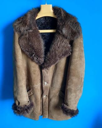 Giaccone vintage montone shearling marrone size XL
