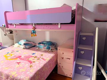 LETTO SINGOLO SOPPALCATO + SCALETTA – ROSA E LILLA