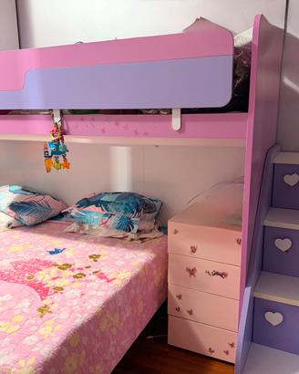 LETTO SINGOLO SOPPALCATO + SCALETTA – ROSA E LILLA