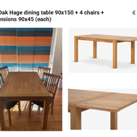 Tavolo pranzo rovere + 4 sedie + prolunga