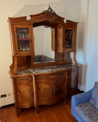 Credenza con vetrine , specchio e marmo Liberty