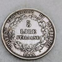 Moneta Argento 5 lire 1848  Milano. Molto bella.