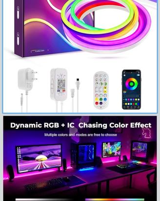 Striscia led 2 metri neon RGBIC con telec e App BT