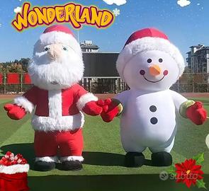 costume gonfiabile babbo natale e pupazzo di neve