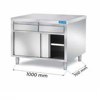 Tavolo armadiato in acciaio con cassetti