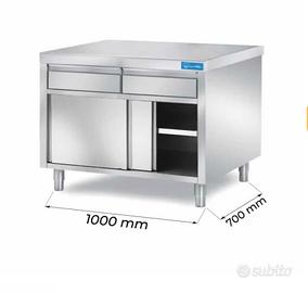 Tavolo armadiato in acciaio con cassetti