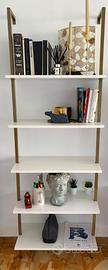2 librerie design da parete 5 ripiani bianco e oro