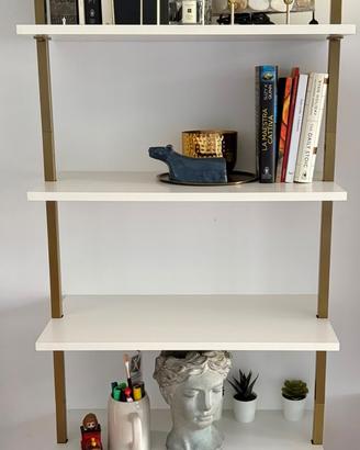 2 librerie design da parete 5 ripiani bianco e oro