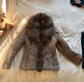 Cappotto Oliva in Vera Pelle con pelliccia