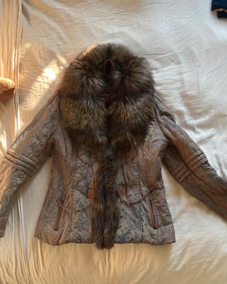Cappotto Oliva in Vera Pelle con pelliccia