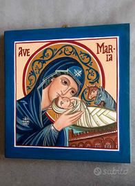 MADONNA CON BAMBINO . Acrilico su tavola . H 23 cm