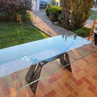 Tavolo in Cristallo e Basi in Marmo 200x80 cm