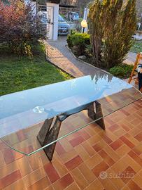 Tavolo in Cristallo e Basi in Marmo 200x80 cm