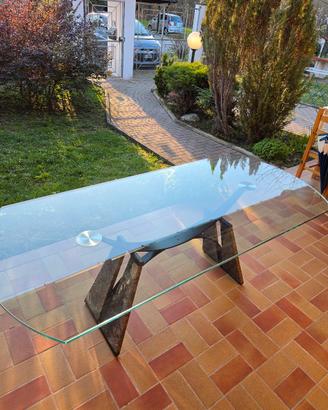 Tavolo in Cristallo e Basi in Marmo 200x80 cm