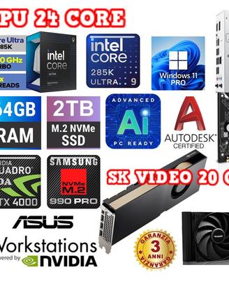 PC CORE ULTRA 9 285K 64GB RAM NVIDIA QUADRO 20GB