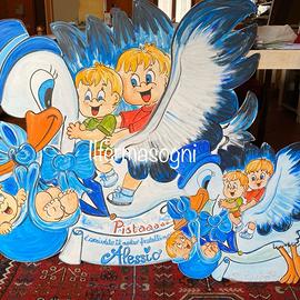 Cicogna sagome in legno fiocco nascita