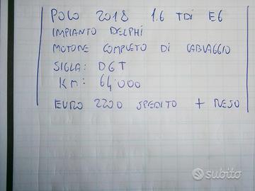 Motore volkswagen polo 1,6 tdi tipo dtg