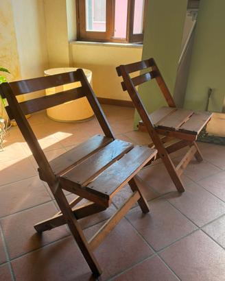 Coppia sedie pieghevoli in legno massello vintage
