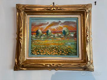 Dipinto olio su tela “ Girasoli al tramonto “