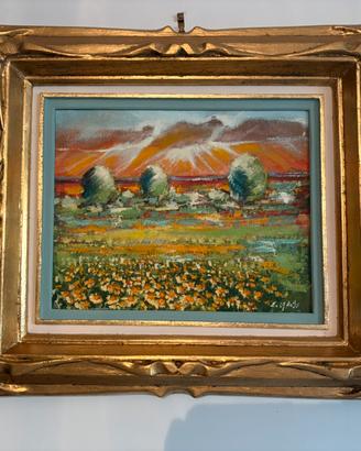 Dipinto olio su tela “ Girasoli al tramonto “