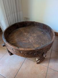 Tavolino Basso Indiano Chakki Legno Intagliato