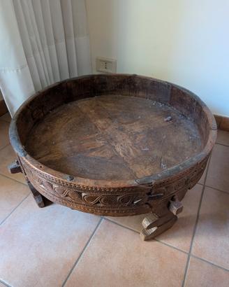 Tavolino Basso Indiano Chakki Legno Intagliato