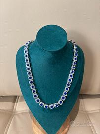 Collana tennis con pietre blu e zirconi