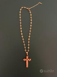 Collana croce in acciaio inox placcato oro 18k