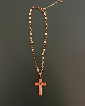 Collana croce in acciaio inox placcato oro 18k