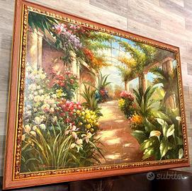 Quadro Grande Giardino Fiorito Olio su Tela