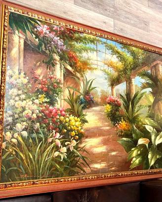 Quadro Grande Giardino Fiorito Olio su Tela