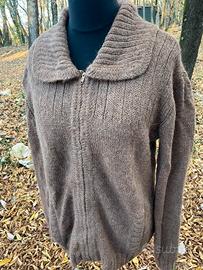 Maglione uomo lana vergine marrone con zip
