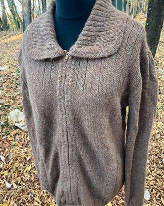 Maglione uomo lana vergine marrone con zip