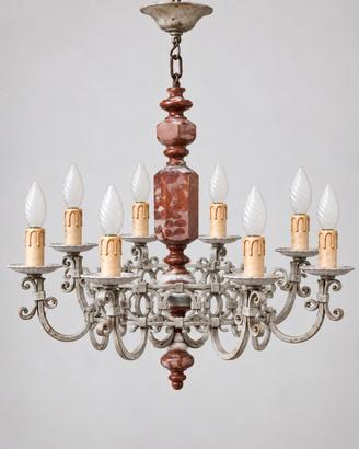 Grande lampadario vintage 8 bracci metallo decorso