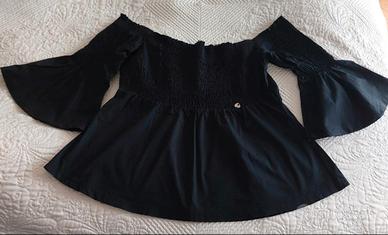 Blusa Nera 95% Cotone Made in Italy Taglia S
